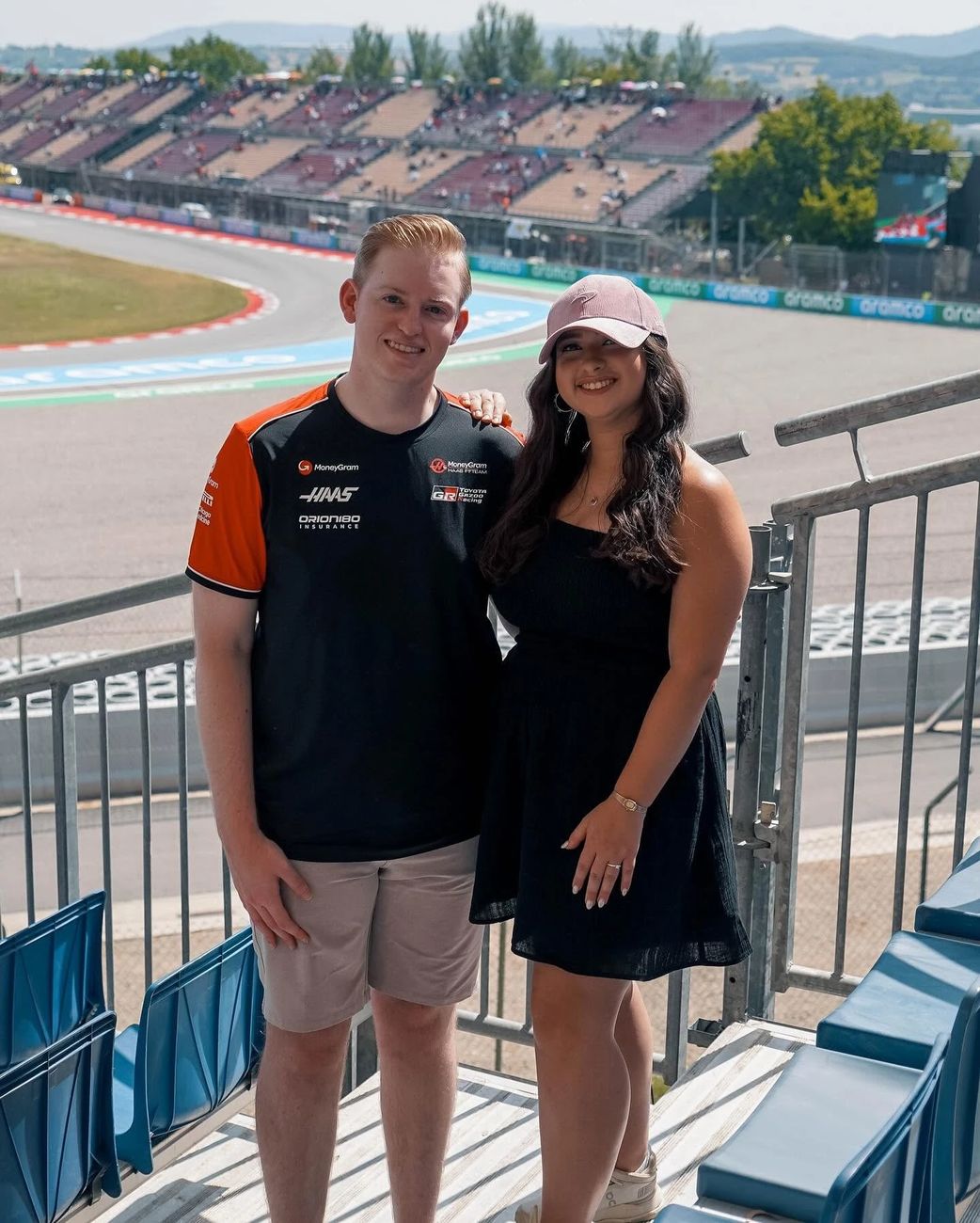 Allison and Daniel in the grandstands at the Circuit de Barcelona-Catalunya